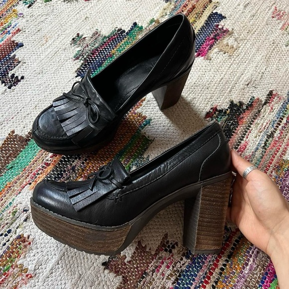 ✨Nicole | Electric Genuine Leather Chunky Platform Fringed Oxford Heels - Picture 2 of 13